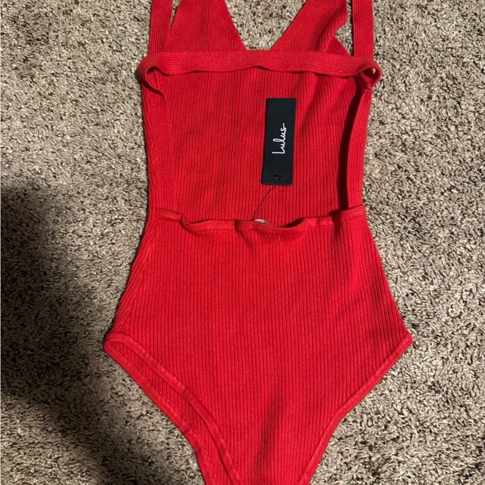 Lulu's red Ribbed Bodysuit - Picture 2 of 3
